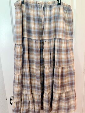 Torrid Tiered Plaid Maxi Skirt in Beige and Taupe